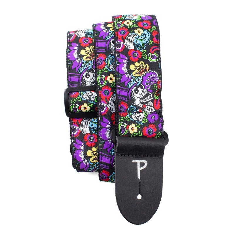 2” MARDI GRAS JACQUARD GUITAR STRAP WITH LEATHER ENDS Perri's Guitar Accessories for sale canada