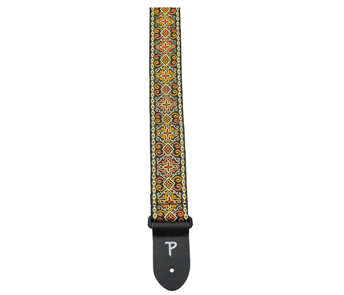 2” ORANGE / BLACK CROSS DESIGN JACQUARD GUITAR STRAP WITH LEATHER ENDS Perri's Guitar Accessories for sale canada