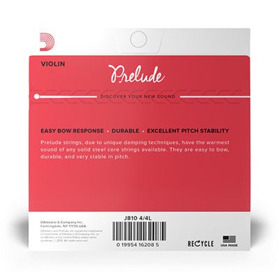 D'Addario Prelude Violin String Set 4/4 Size - Light D'Addario &Co. Inc Violin Accessories for sale canada