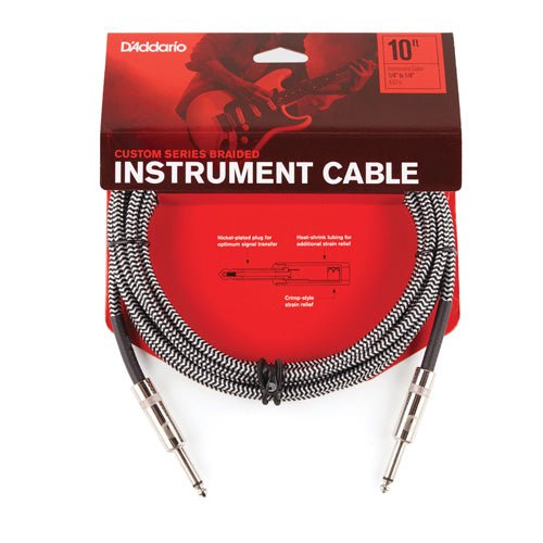 D'Addario PW-BG-10BG Braided Straight to Straight Instrument Cable - 10 foot Grey D'Addario &Co. Inc Guitar for sale canada