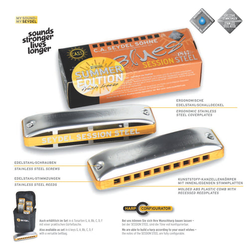 Seydel Blues SESSION STEEL Special Summer Edition Diatonic Harmonica G (2024) SHORELINE GOLD Seydel Harmonica for sale canada